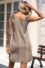 Leopard Ruffle Shoulder Shift Dress
