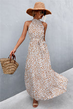 Printed Sleeveless Tie-Waist Maxi Dress