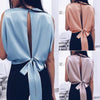 Solid Color Sleeveless Backless Bow & Knot Blouse